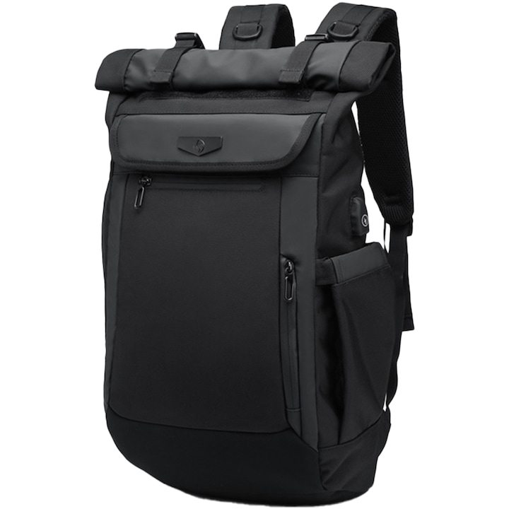 Rucsac laptop 15.6 inch, port USB, compartiment tableta, pentru drumetii sau calatorii, buzunar termic, OZUKO, OZ9066BK, Negru