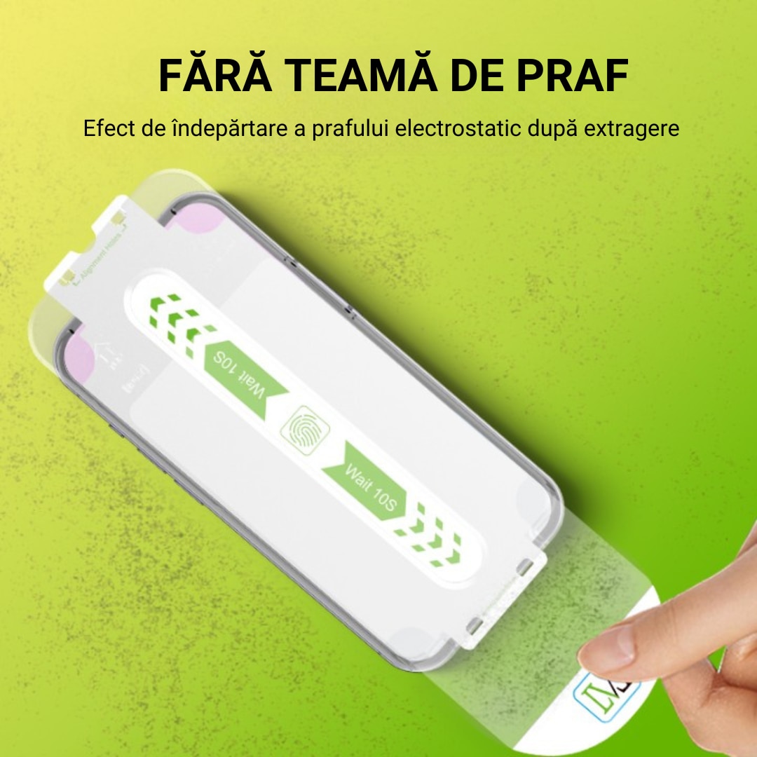 Pachet promo: Set 2 bucati Folie de Sticla Compatibila Apple iPhone 15 Pro cu Dispozitiv Aplicator pentru Potrivire Usoara si Instalare Rapida, Protectie Ecran Telefon Duritate 9H, Transparent + Set 2 bucati Folie de Sticla Compatibila Apple iPhone 15 Pro pentru Dispozitiv Aplicator, Protectie Ecran Telefon Duritate 9H, Transparent