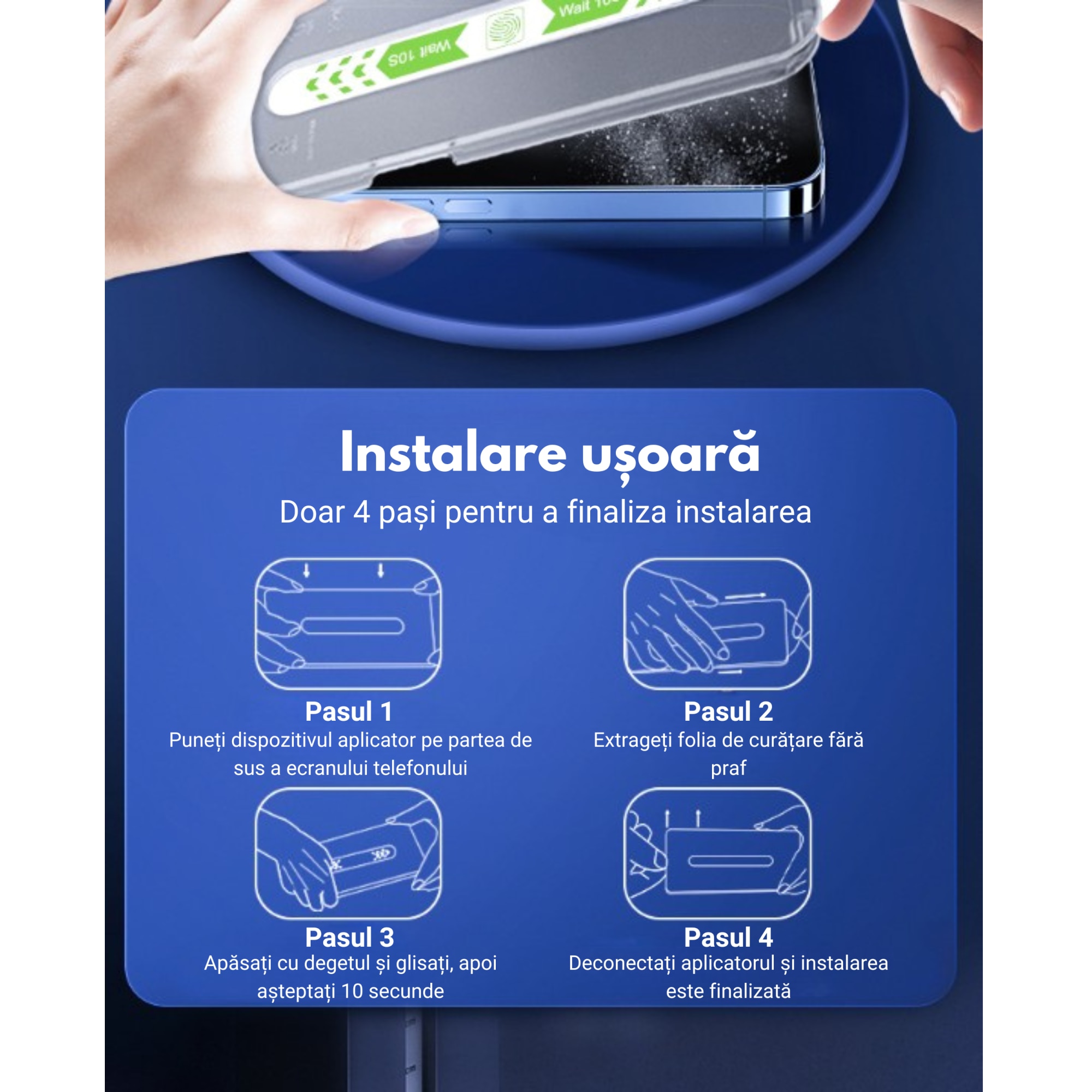 Pachet promo: Set 2 bucati Folie de Sticla Compatibila Apple iPhone 15 Pro cu Dispozitiv Aplicator pentru Potrivire Usoara si Instalare Rapida, Protectie Ecran Telefon Duritate 9H, Transparent + Set 2 bucati Folie de Sticla Compatibila Apple iPhone 15 Pro pentru Dispozitiv Aplicator, Protectie Ecran Telefon Duritate 9H, Transparent