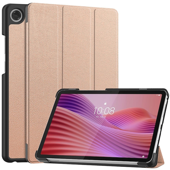Husa tablete, Lenovo Tab One, Smartcase, roz rose gold, functie suport, material PU si PC