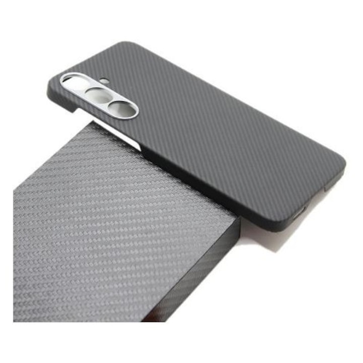 Husa de protectie Tip Kevlar (fibra aramida) pentru Samsung Galaxy S25 FE – Ultra-Slim, Anti-Alunecare, Compatibila MagSafe, Protectie la Socuri, Negru Carbon