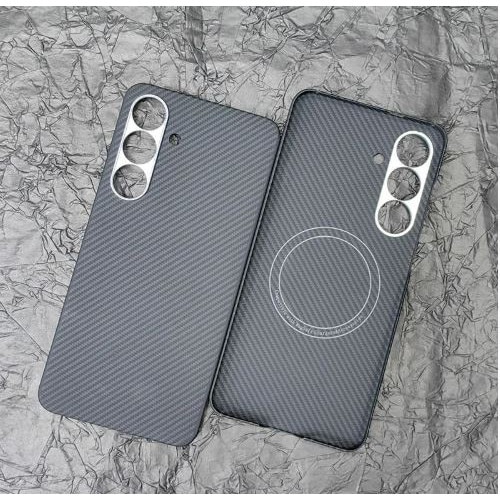 Husa de protectie Tip Kevlar (fibra aramida) pentru Samsung Galaxy S25 FE – Ultra-Slim, Anti-Alunecare, Compatibila MagSafe, Protectie la Socuri, Negru Carbon