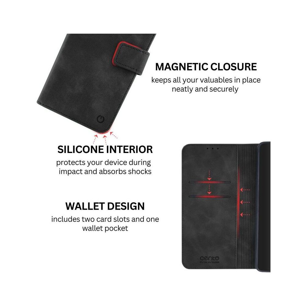 Husa de protectie tip carte Cento Lima compatibila cu Samsung Galaxy A55 Negru Premium, Piele ecologica, Inchidere magnetica, Protectie Sporita, Anti soc, Anti zgarieturi, Functie de stand