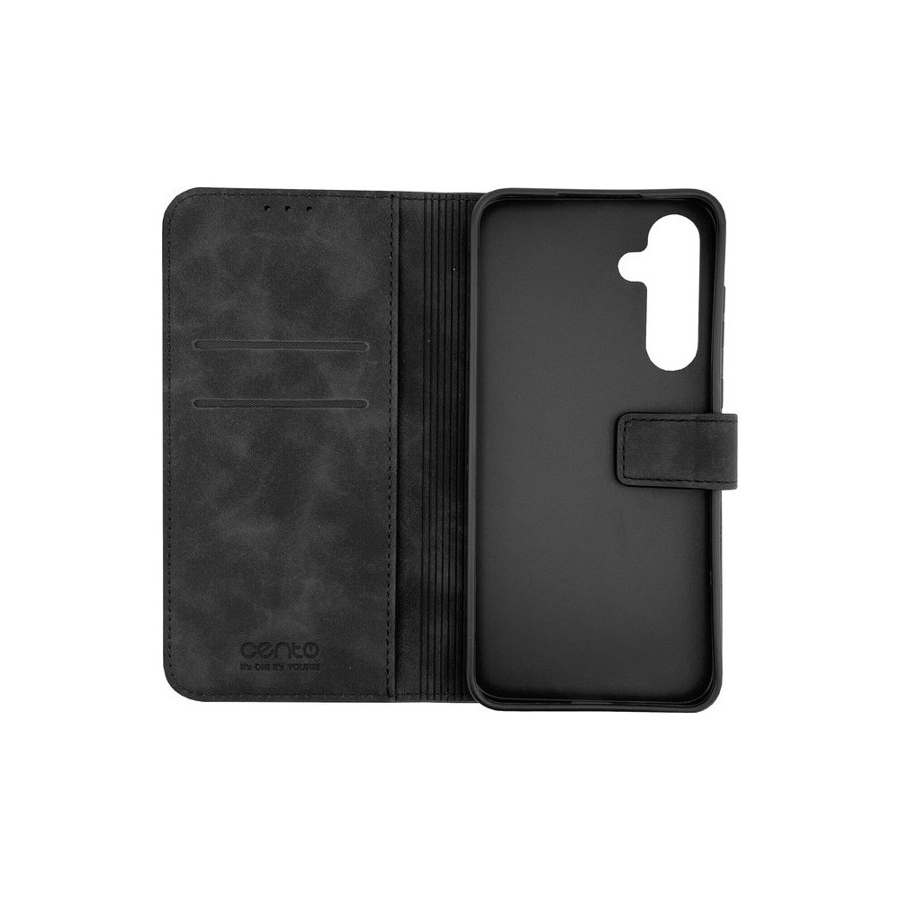 Husa de protectie tip carte Cento Lima compatibila cu Samsung Galaxy A55 Negru Premium, Piele ecologica, Inchidere magnetica, Protectie Sporita, Anti soc, Anti zgarieturi, Functie de stand