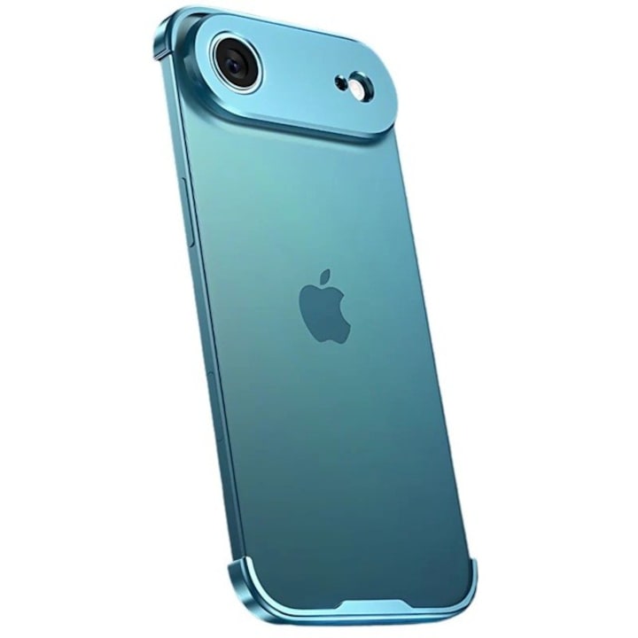 Carcasa de Telefon, Flippy, Compatibila Apple iPhone 17 Air, Fara Rama, doar Colturi si Camera, din Metal, Grosime 0.1 mm, Albastru