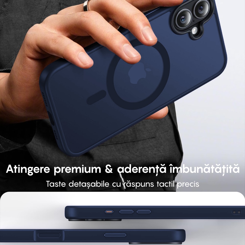 Husa compatibila cu Incarcare Magsafe pentru pentru Apple iPhone 16 Plus, CASEY STUDIOS™, de Protectie, Slim, pentru Incarcare Wireless, Margini Ridicate pentru Protectia Ecranului si a Camerelor, Albastru inchis