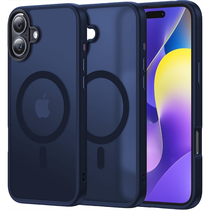 Husa compatibila cu Incarcare Magsafe pentru pentru Apple iPhone 16 Plus, CASEY STUDIOS™, de Protectie, Slim, pentru Incarcare Wireless, Margini Ridicate pentru Protectia Ecranului si a Camerelor, Albastru inchis
