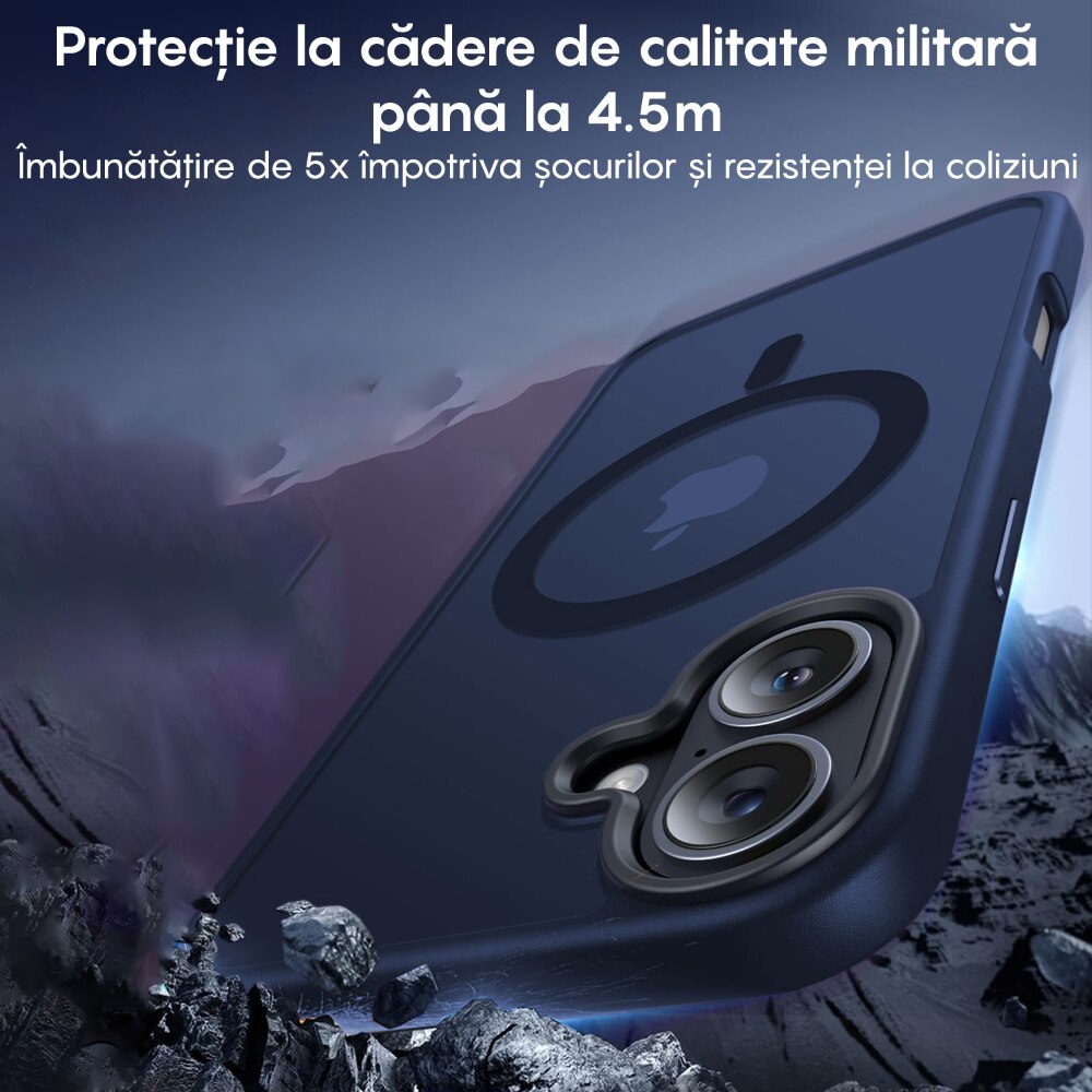 Husa compatibila cu Incarcare Magsafe pentru pentru Apple iPhone 16 Plus, CASEY STUDIOS™, de Protectie, Slim, pentru Incarcare Wireless, Margini Ridicate pentru Protectia Ecranului si a Camerelor, Albastru inchis