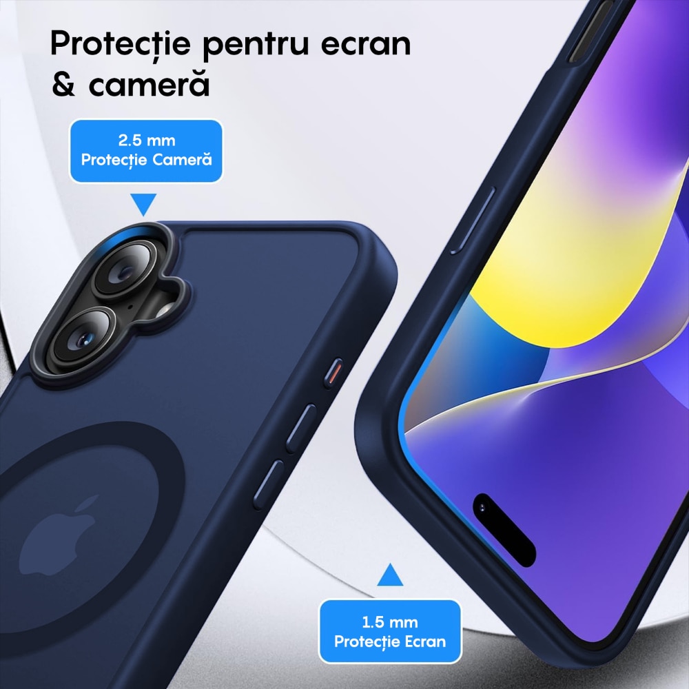 Husa compatibila cu Incarcare Magsafe pentru pentru Apple iPhone 16 Plus, CASEY STUDIOS™, de Protectie, Slim, pentru Incarcare Wireless, Margini Ridicate pentru Protectia Ecranului si a Camerelor, Albastru inchis