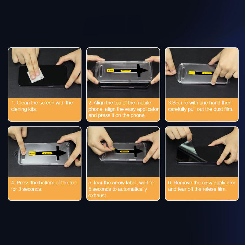 Folie sticla pentru iPhone13 ProMax / iPhone14 Plus, instalare usoara si rapida cu dispozitiv de potrivire automata in 30 sec cu Easy Install Kit patentat, protectie telefon