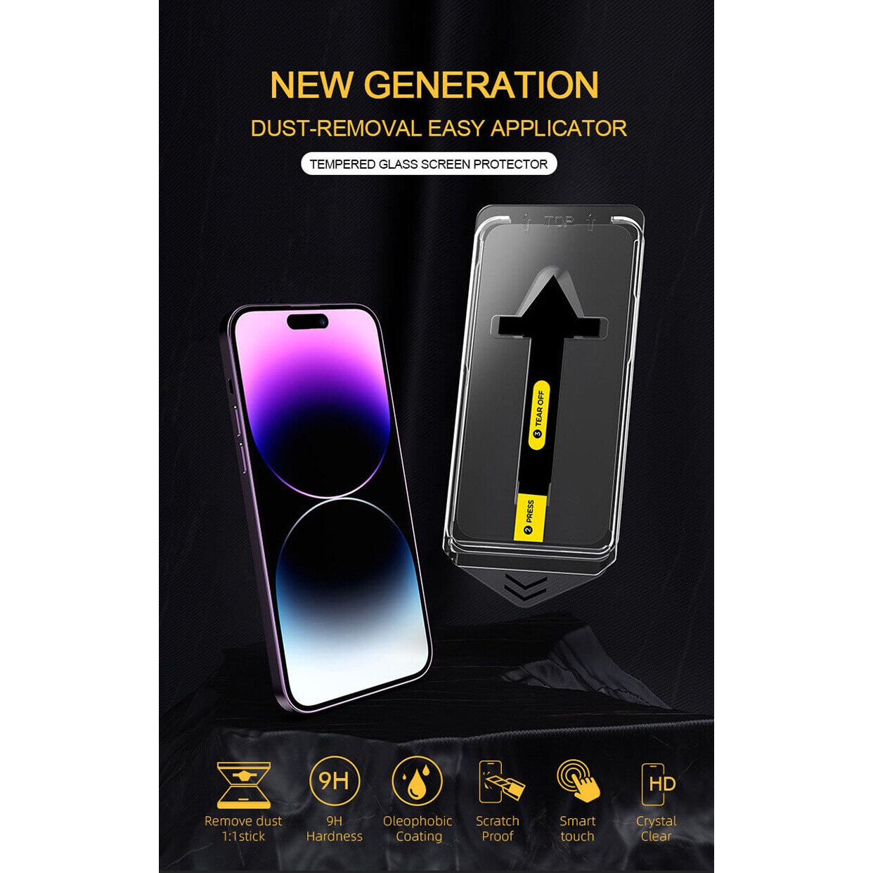 Folie sticla pentru iPhone13 ProMax / iPhone14 Plus, instalare usoara si rapida cu dispozitiv de potrivire automata in 30 sec cu Easy Install Kit patentat, protectie telefon
