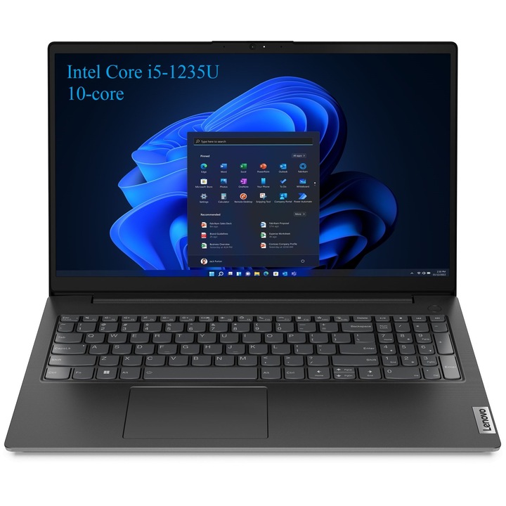 Laptop Lenovo V15 G3 IAP, 15.6" FHD, Intel Core i5-1235U 10-core, 24 GB DDR4, 512 GB SSD m2 PCIe, Intel Iris Xe Graphics, no os, negru