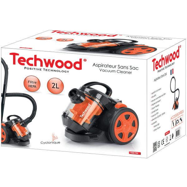Aspirator fara sac Techwood TAS-759, 700W, cablu 4.2m, rezervor 2L, filtru HEPA
