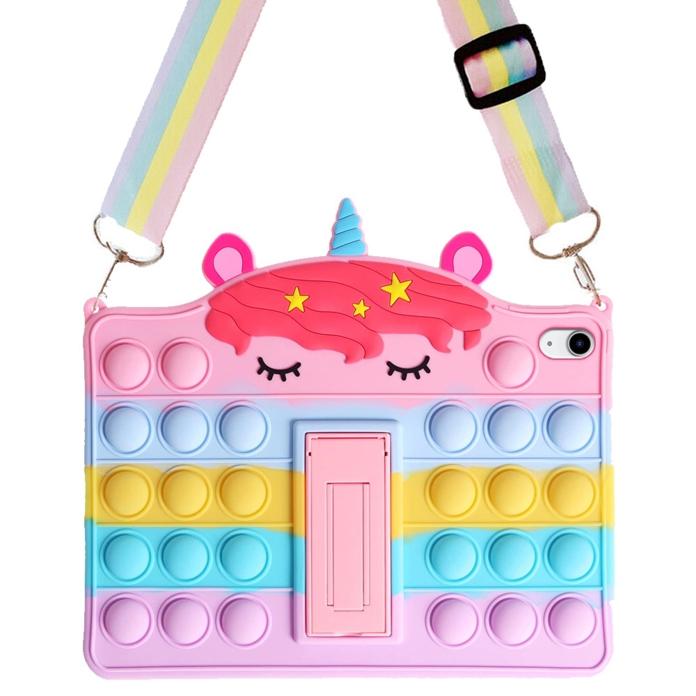 Husa pentru copii pentru iPad 7/8/9 10.2 2019/2020/2021, Push Bubble Pop It, cu suport si curea, XGSM, Multicolor