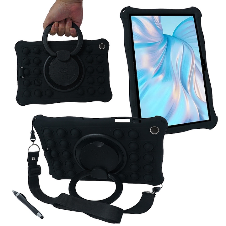 Husa tableta pentru Samsung A9+, Husa de protectie pentru tableta, Fudisenn®, compatibila cu Samsung A9+ 11inch tab 210/216, rezistenta la socuri, la cadere, decompresie,, cu curea de umar, stylus, silicon, negru