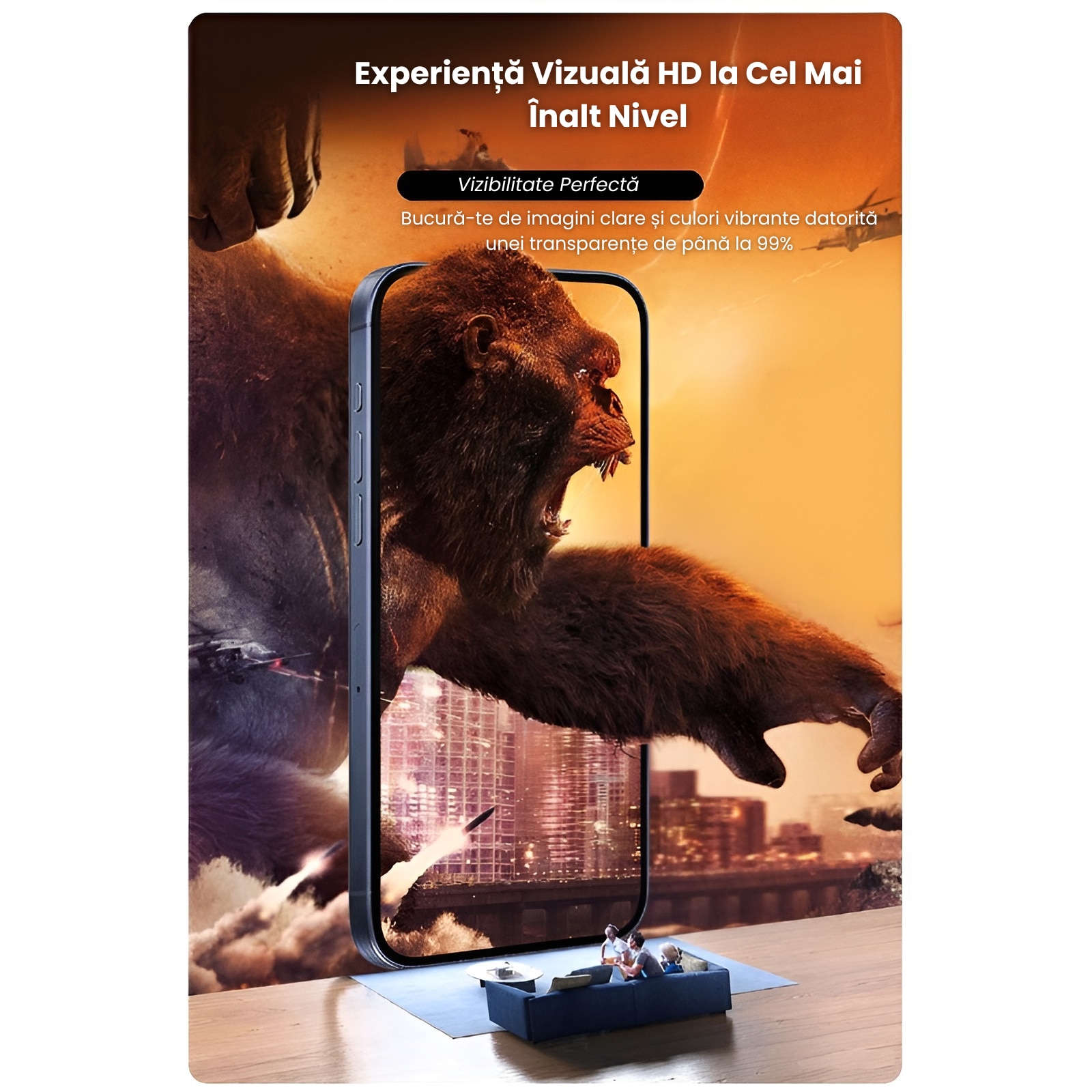 Set 2 Folii Transparent Glass, Compatibil cu iPhone 16 PRO, iPhone 17 Sticla Securizata, Gorila X instalare usoara cu dispozitiv EASYAPP pentru indepartarea prafului, Anti-zgarieturi, Anti-amprenta, Anti-explozie, Anti-soc, Anti-ulei, Anti-orbire