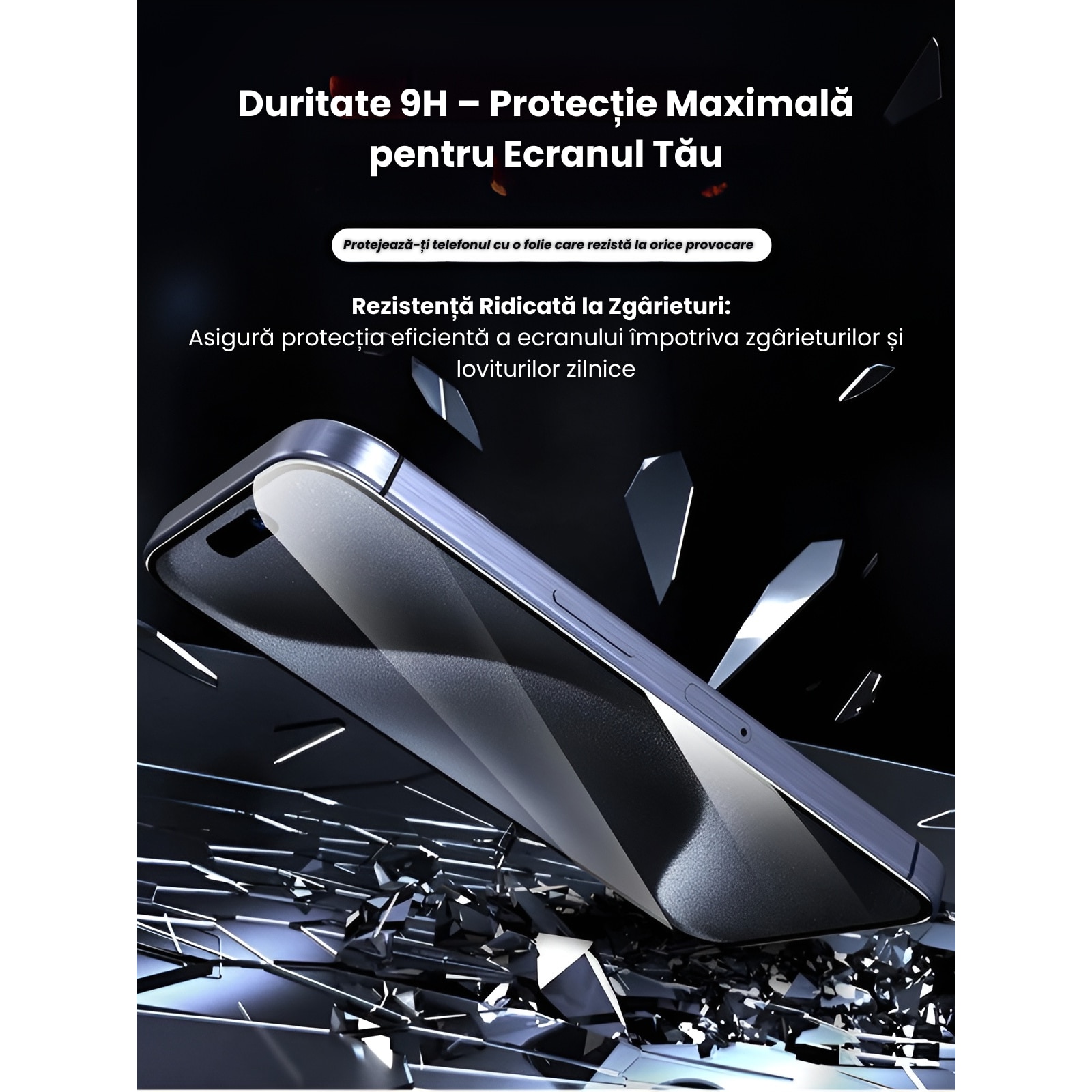Set 2 Folii Transparent Glass, Compatibil cu iPhone 16 PRO, iPhone 17 Sticla Securizata, Gorila X instalare usoara cu dispozitiv EASYAPP pentru indepartarea prafului, Anti-zgarieturi, Anti-amprenta, Anti-explozie, Anti-soc, Anti-ulei, Anti-orbire
