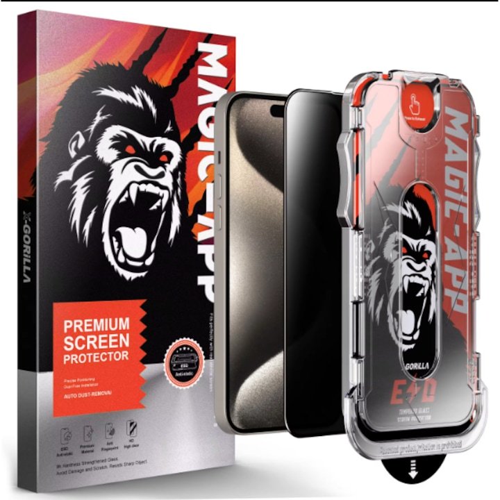 Set 2 Folii Transparent Glass, Compatibil cu iPhone 16 PRO, iPhone 17 Sticla Securizata, Gorila X instalare usoara cu dispozitiv EASYAPP pentru indepartarea prafului, Anti-zgarieturi, Anti-amprenta, Anti-explozie, Anti-soc, Anti-ulei, Anti-orbire