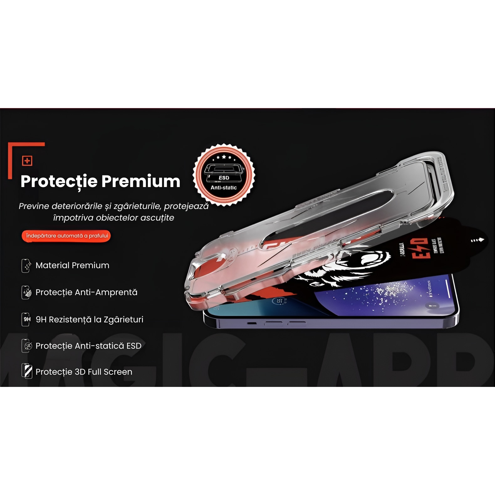 Set 2 Folii Transparent Glass, Compatibil cu iPhone 16 PRO, iPhone 17 Sticla Securizata, Gorila X instalare usoara cu dispozitiv EASYAPP pentru indepartarea prafului, Anti-zgarieturi, Anti-amprenta, Anti-explozie, Anti-soc, Anti-ulei, Anti-orbire