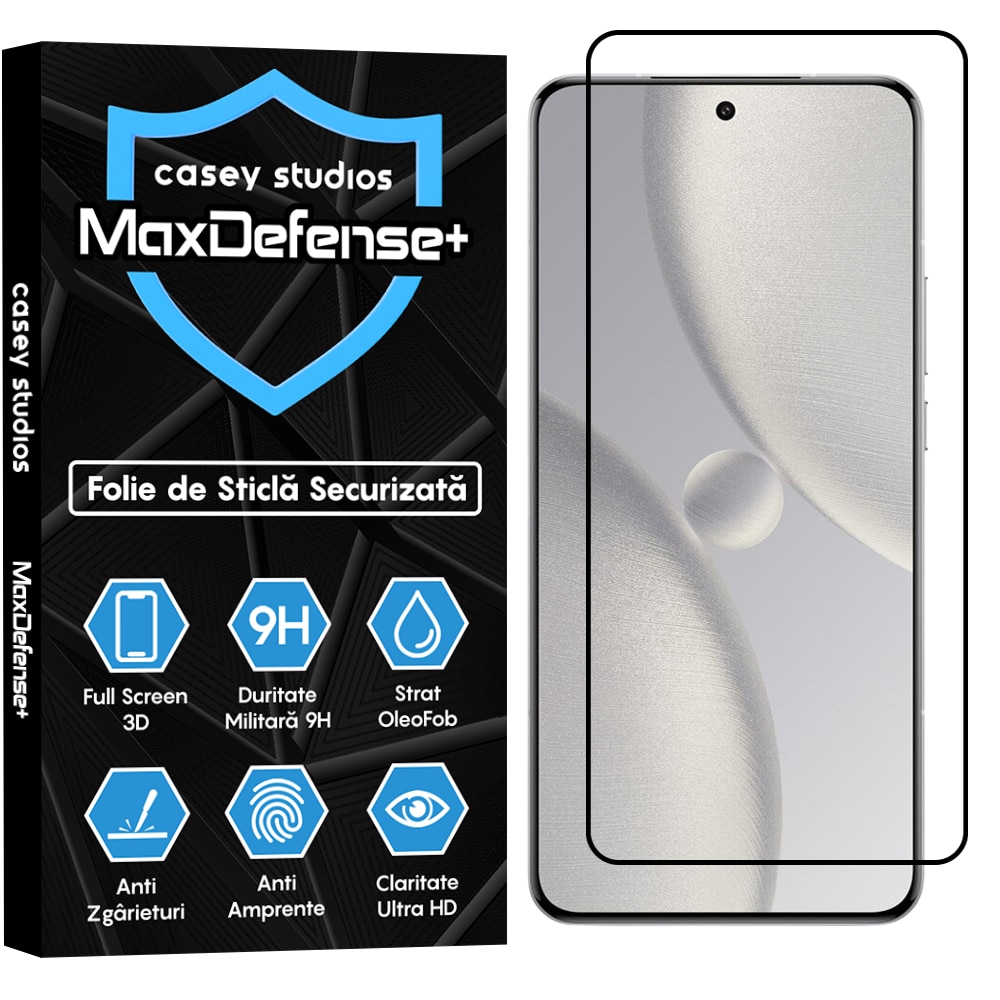 Folie Sticla CASEY STUDIOS™ compatibila cu Xiaomi 15 Ultra, MaxDefense+, Anti Zgarieturi, Full Glue, Full Cover 3D, Protectie Ecran 3D, Duritate Ridicata, Margini Negre