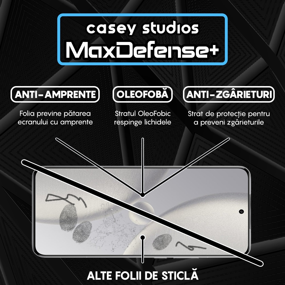 Folie Sticla CASEY STUDIOS™ compatibila cu Xiaomi 15 Ultra, MaxDefense+, Anti Zgarieturi, Full Glue, Full Cover 3D, Protectie Ecran 3D, Duritate Ridicata, Margini Negre