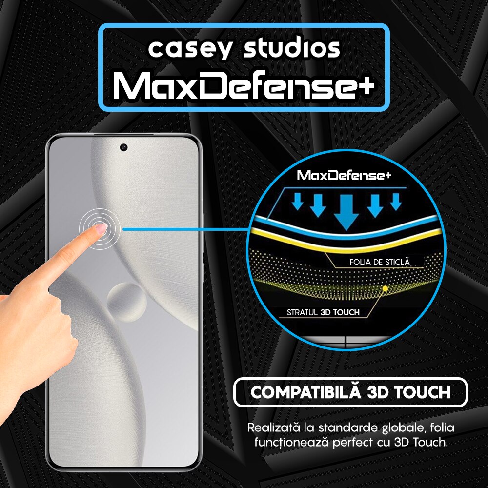 Folie Sticla CASEY STUDIOS™ compatibila cu Xiaomi 15 Ultra, MaxDefense+, Anti Zgarieturi, Full Glue, Full Cover 3D, Protectie Ecran 3D, Duritate Ridicata, Margini Negre