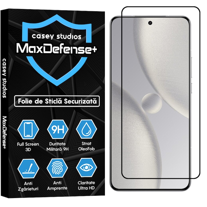 Folie Sticla CASEY STUDIOS™ compatibila cu Xiaomi 15 Ultra, MaxDefense+, Anti Zgarieturi, Full Glue, Full Cover 3D, Protectie Ecran 3D, Duritate Ridicata, Margini Negre