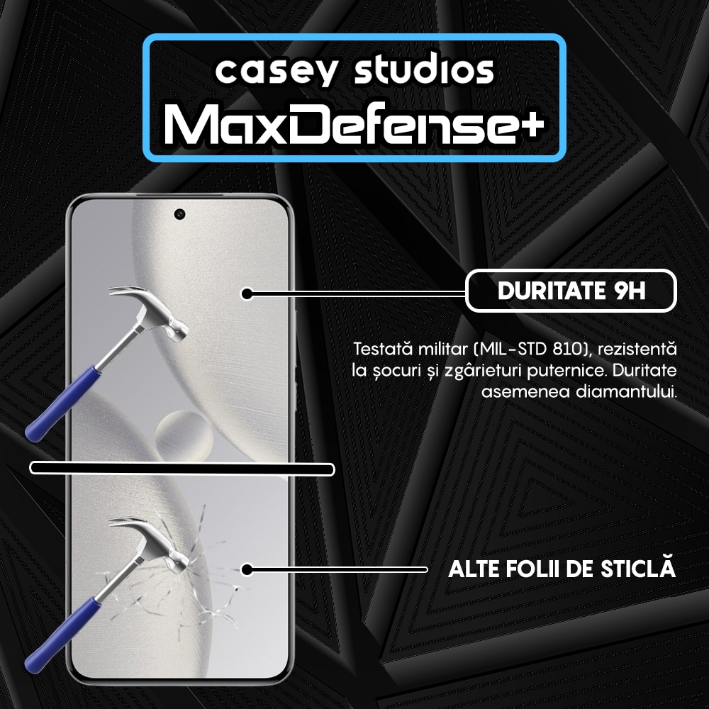 Folie Sticla CASEY STUDIOS™ compatibila cu Xiaomi 15 Ultra, MaxDefense+, Anti Zgarieturi, Full Glue, Full Cover 3D, Protectie Ecran 3D, Duritate Ridicata, Margini Negre