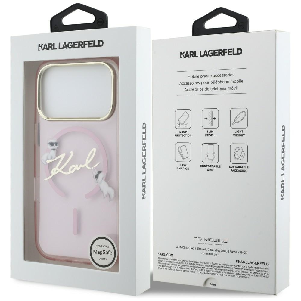 Carcasa Karl Lagerfeld IML Choupettes Karl Script Logo cu MagSafe compatibila cu iPhone 17 Pro, Roz