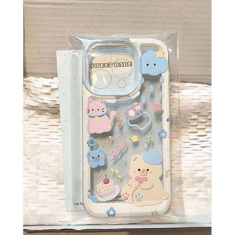 Husa telefon, Summer Bear, relief tridimensional, transparent, antisoc, pentru iPhone 15