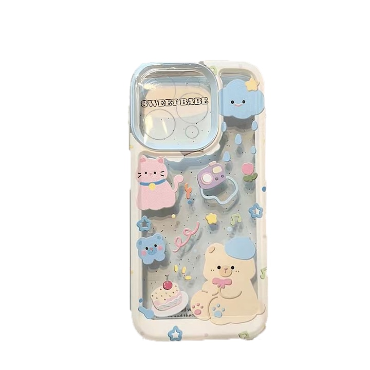 Husa telefon, Summer Bear, relief tridimensional, transparent, antisoc, pentru iPhone 15