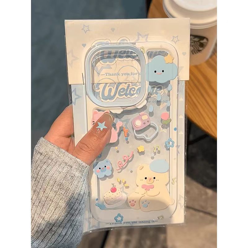 Husa telefon, Summer Bear, relief tridimensional, transparent, antisoc, pentru iPhone 15