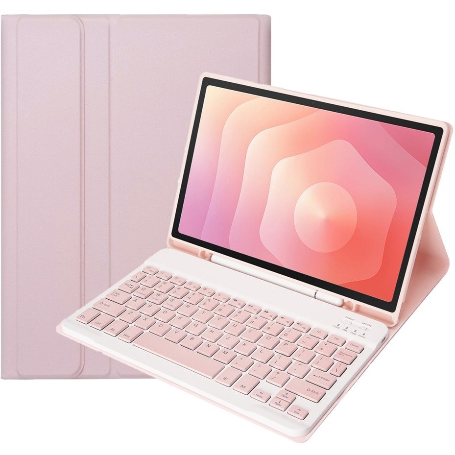 Husa cu tastatura pentru Samsung Galaxy Tab S11, 2 in 1, slot pentru stylus, roz