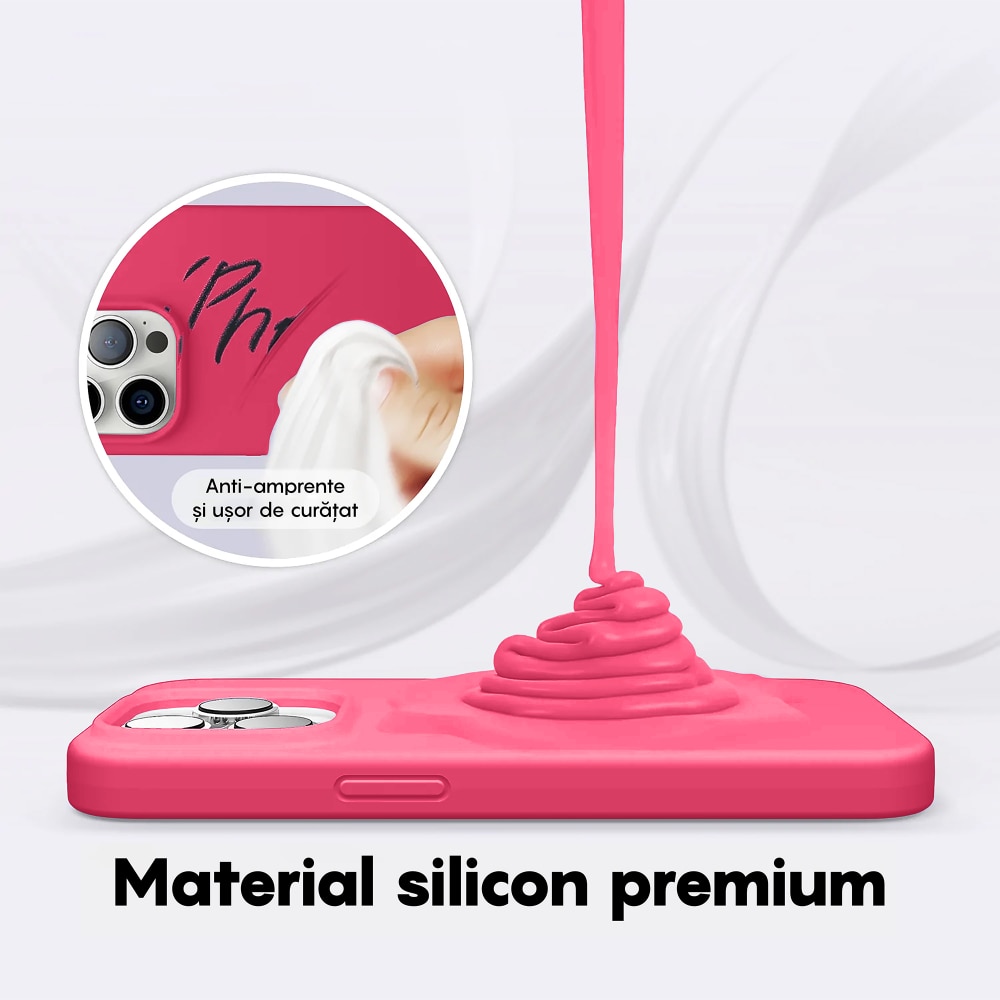 Husa CASEY STUDIOS™ pentru Apple iPhone 14 Pro Max, Soft Silicone Premium, Microfibra in Interior, Fuchsia, de Protectie, Ultra Slim, pentru Incarcare Wireless, Margini Ridicate pentru Protectia Ecranului si a Camerelor