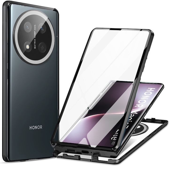 Etui pentru telefon, XGSM, Honor Magic 7 Lite, sticla 9H, negru