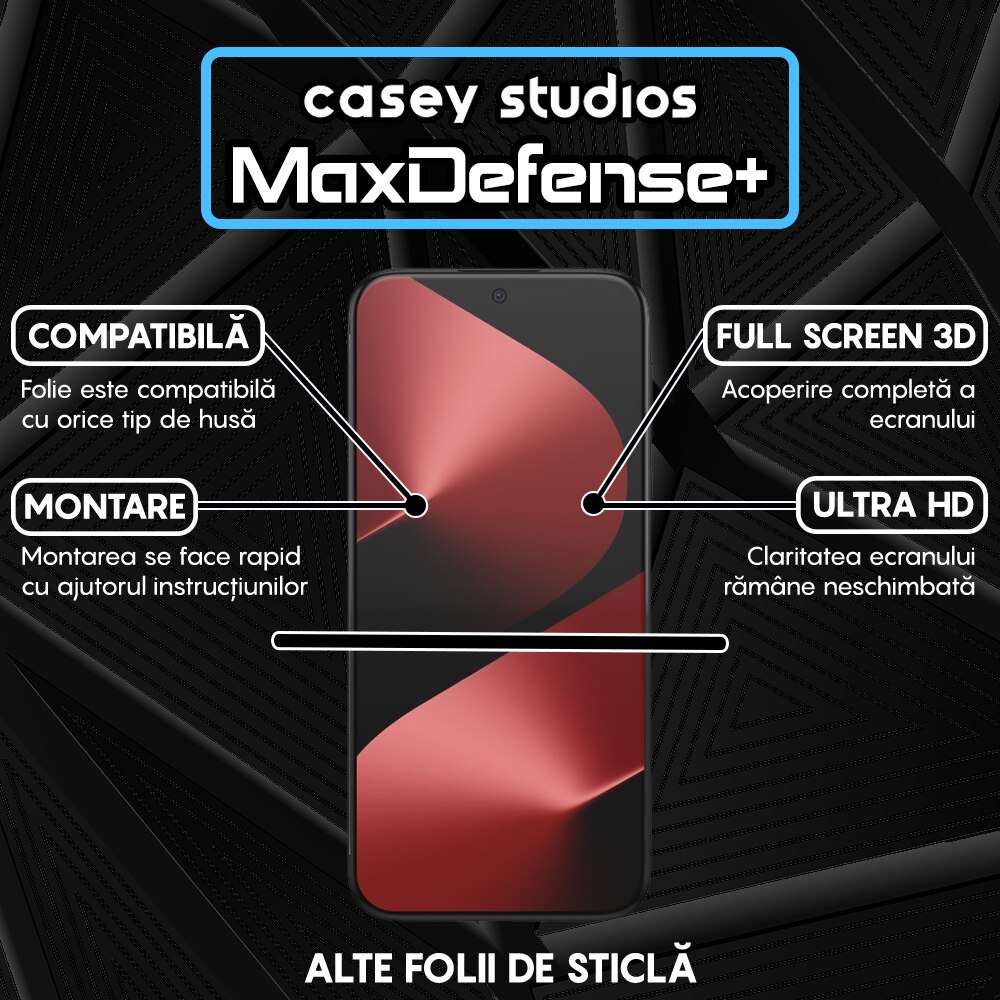 Folie Sticla CASEY STUDIOS™ compatibila cu Huawei Pura 80 Pro, Full Cover 3D, Full Glue, Sticla Securizata, Duritate Militara, Ultra HD, Protectie Profesionala Ecran 3D, Anti Zgarieturi, Anti Socuri, Margini Negre