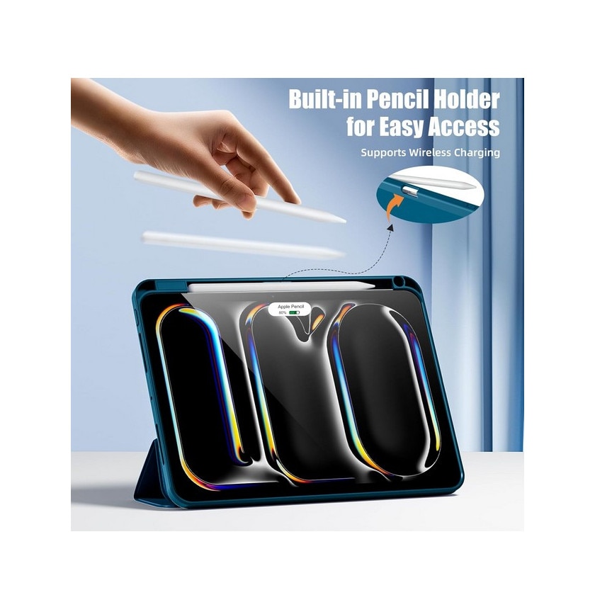 Husa pentru iPad Pro 11 inch 2024 (M4 a 5-a generatie) cu suport pentru creion, subtire, flexibila, din TPU, rezistenta la socuri, albastru, Maledan