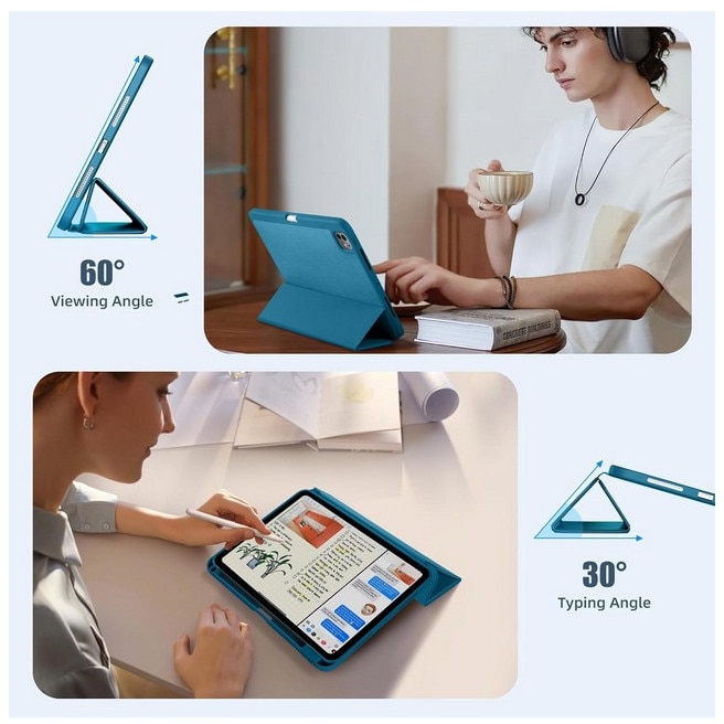 Husa pentru iPad Pro 11 inch 2024 (M4 a 5-a generatie) cu suport pentru creion, subtire, flexibila, din TPU, rezistenta la socuri, albastru, Maledan