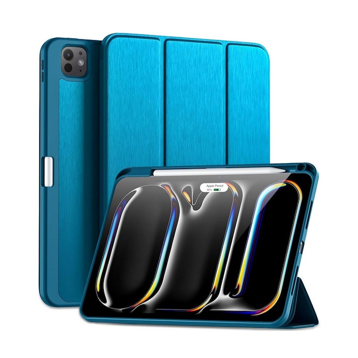 Husa pentru iPad Pro 11 inch 2024 (M4 a 5-a generatie) cu suport pentru creion, subtire, flexibila, din TPU, rezistenta la socuri, albastru, Maledan