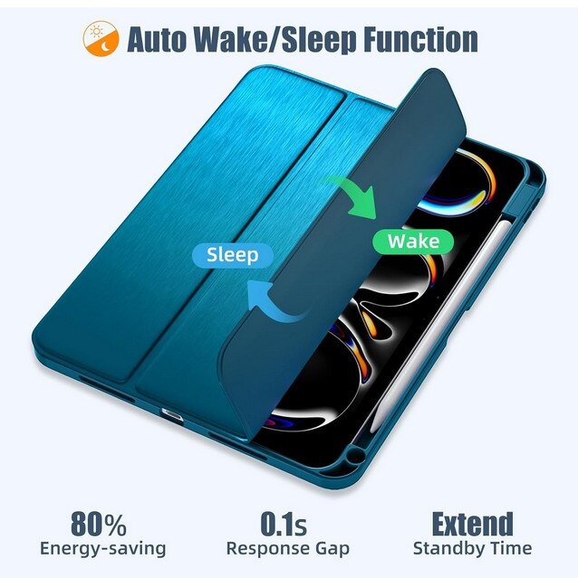 Husa pentru iPad Pro 11 inch 2024 (M4 a 5-a generatie) cu suport pentru creion, subtire, flexibila, din TPU, rezistenta la socuri, albastru, Maledan