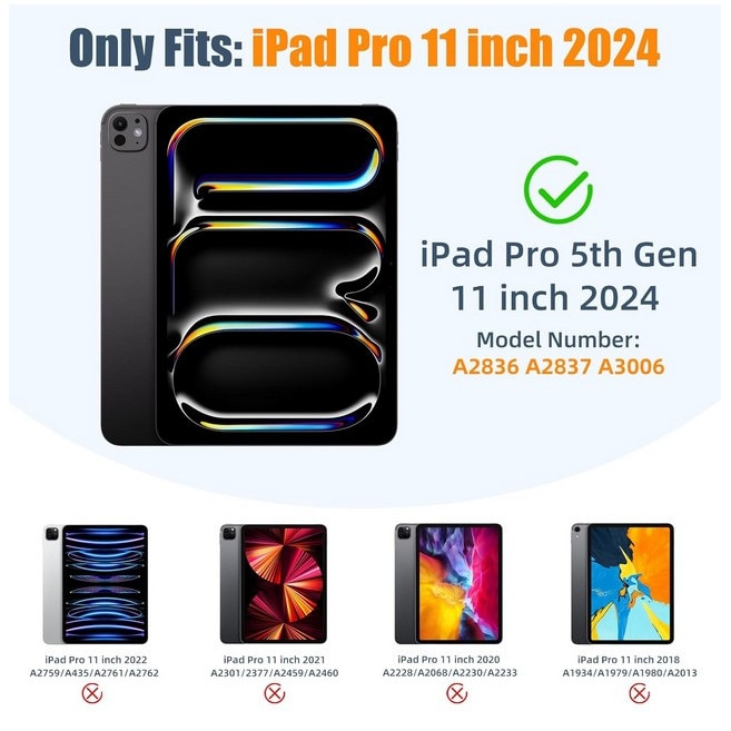 Husa pentru iPad Pro 11 inch 2024 (M4 a 5-a generatie) cu suport pentru creion, subtire, flexibila, din TPU, rezistenta la socuri, albastru, Maledan