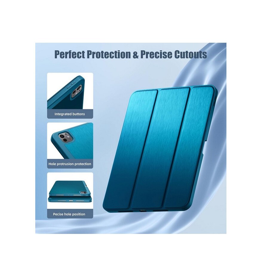 Husa pentru iPad Pro 11 inch 2024 (M4 a 5-a generatie) cu suport pentru creion, subtire, flexibila, din TPU, rezistenta la socuri, albastru, Maledan