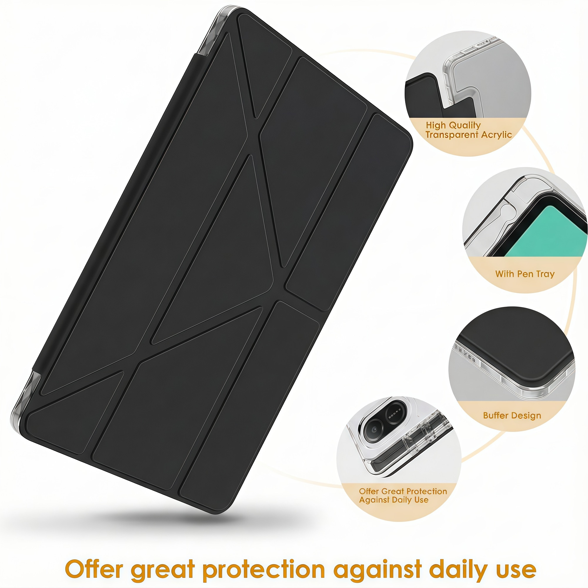 Husa Smart Cover Omelivon pentru Honor Pad X8a, Stand Pliabil tip Y, Spate Transparent, Portocalie, 11 inch