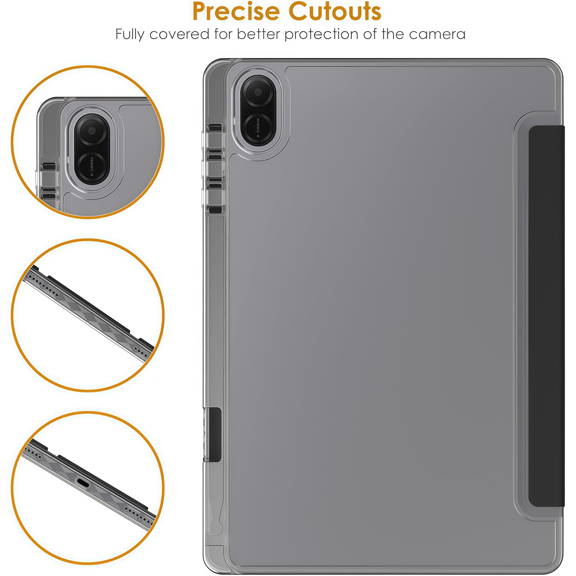 Husa Smart Cover Omelivon pentru Honor Pad X8a, Stand Pliabil tip Y, Spate Transparent, Portocalie, 11 inch