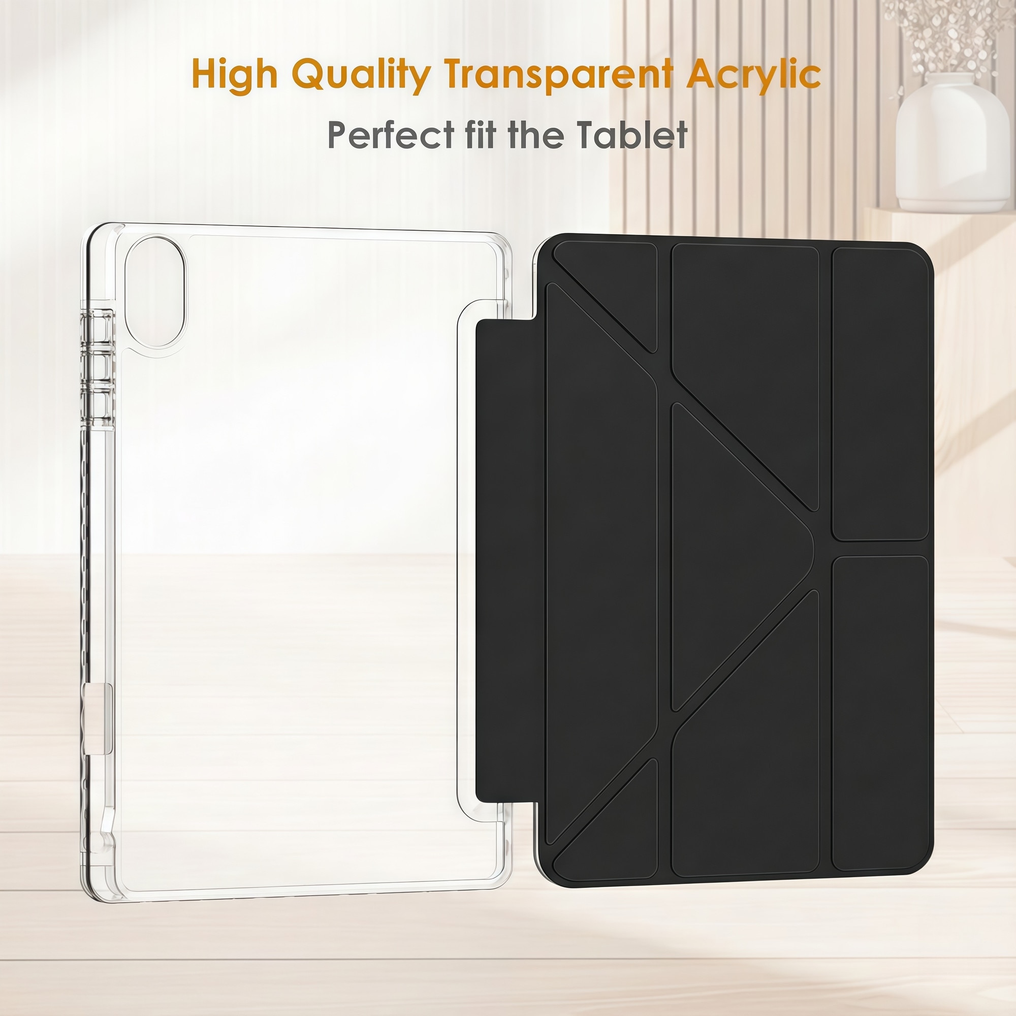 Husa Smart Cover Omelivon pentru Honor Pad X8a, Stand Pliabil tip Y, Spate Transparent, Portocalie, 11 inch
