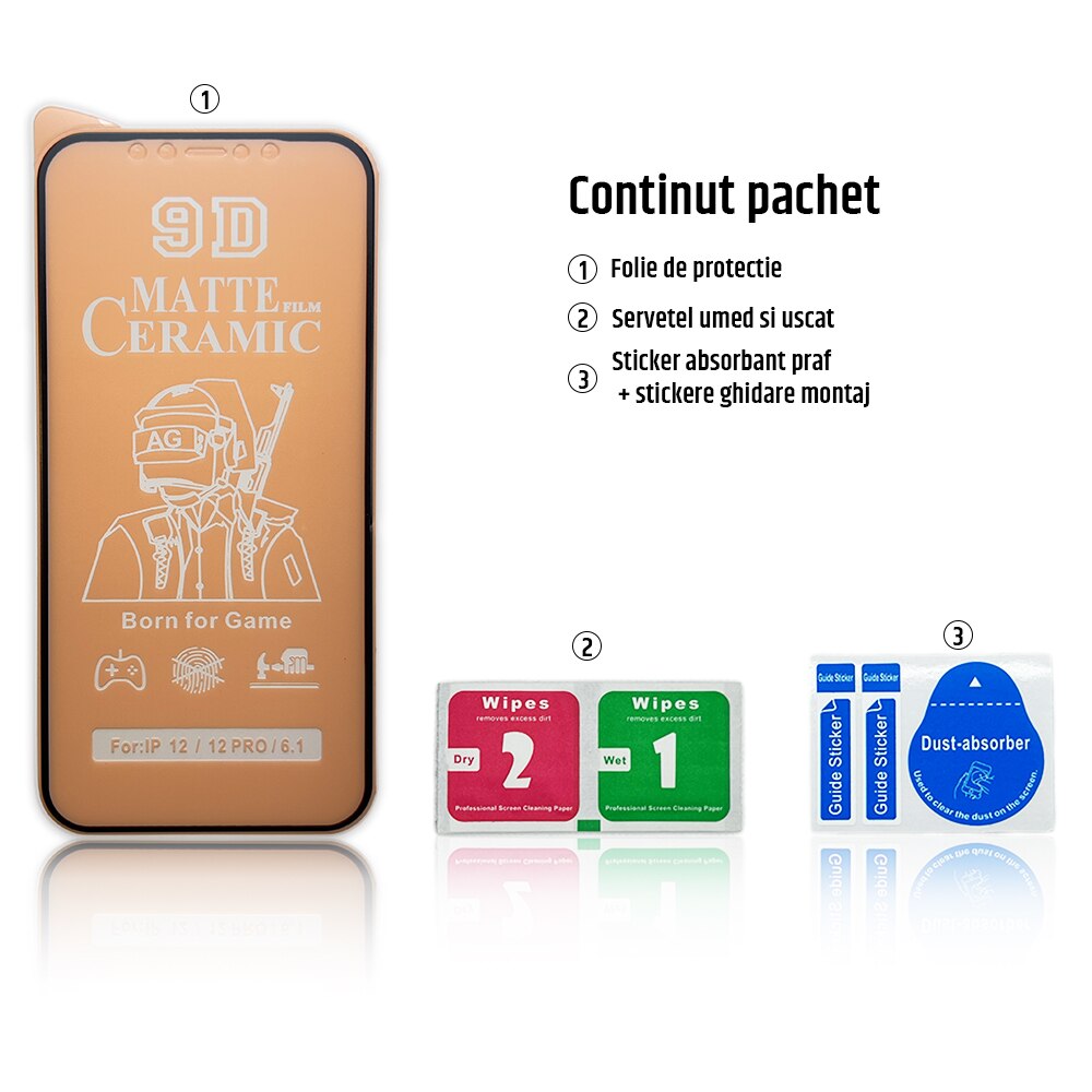 Folie de protectie ceramica, compatibila cu Apple iPhone 12 Pro, Full Cover, Negru/Mata