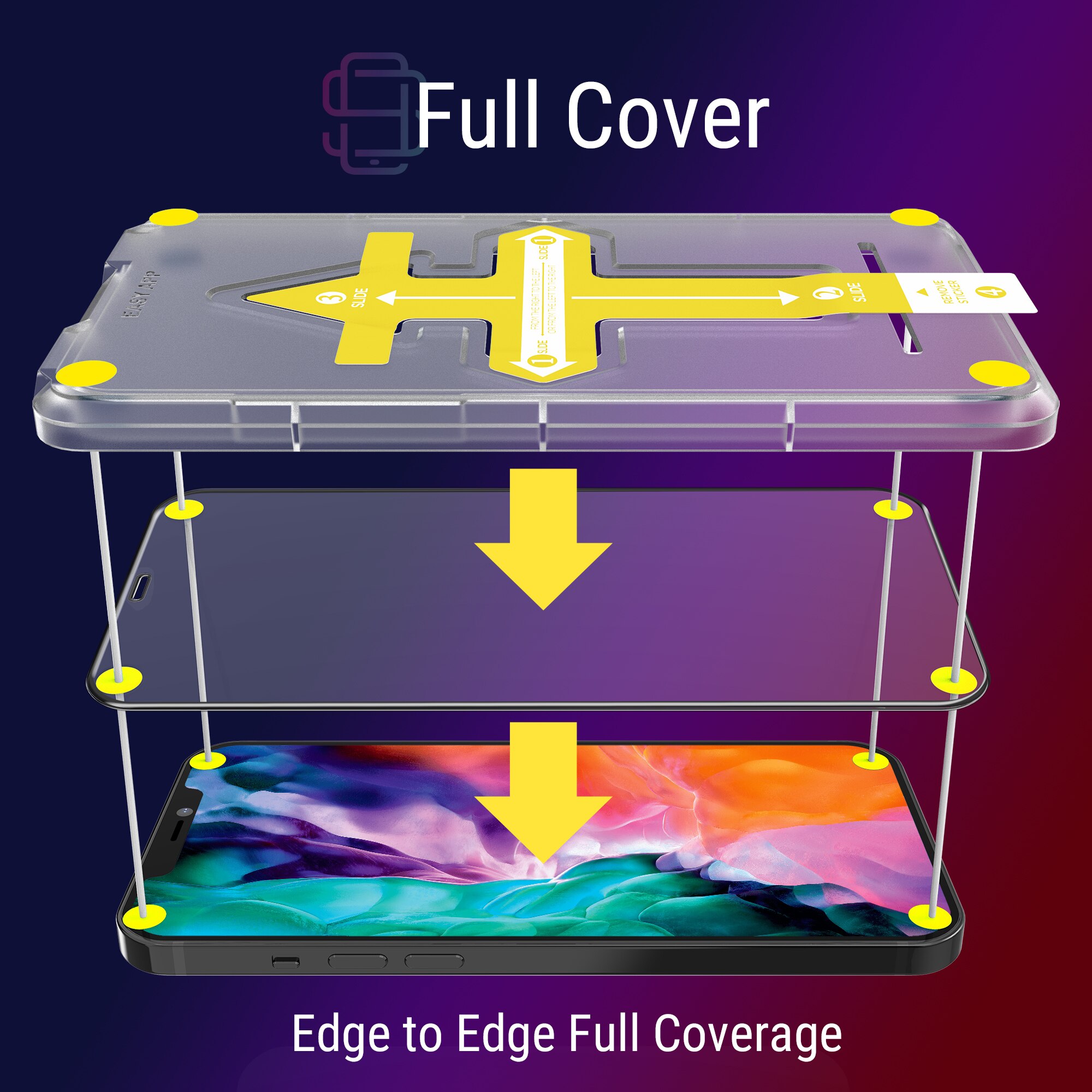 Set 2 Folii sticla pentru iPhone 12 Pro Max, Full Cover 3D, DefenSlim, instalare usoara si rapida cu dispozitiv de potrivire automata in 30 sec cu Easy Install Kit patentat, protectie telefon