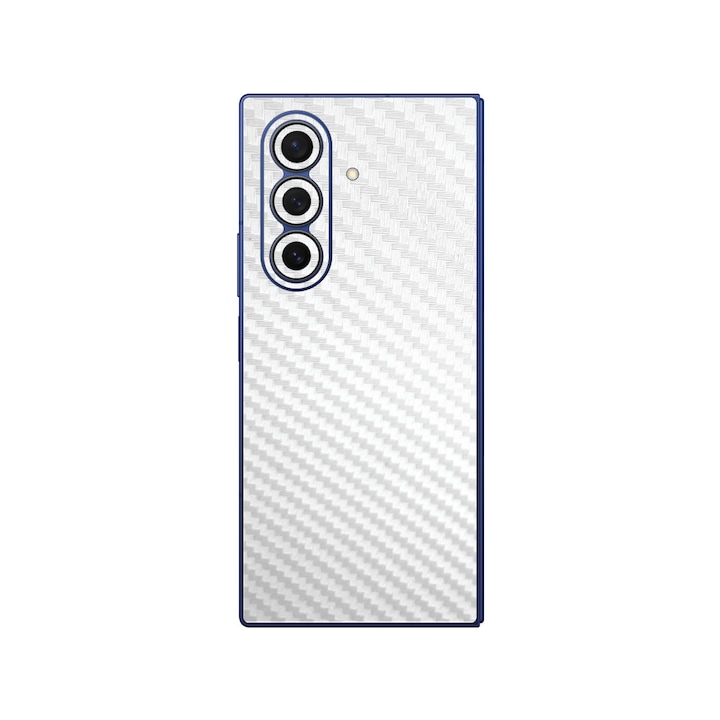 Folie iSkinz pentru Samsung Galaxy Z Fold7 - Carbon Alb, 360 Cut, Skin Adeziv, Protectie Carcasa Spate si Laterale