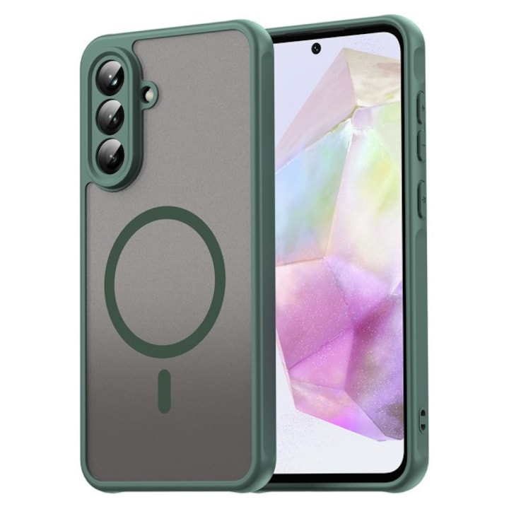 Husa Upzz® Halo Pentru Samsung Galaxy A56, Magsafe, Protectie Camere si Colturi, Super Rezistenta, Verde