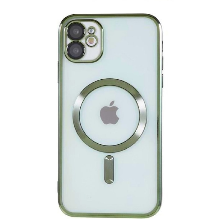 Husa din silicon cu margini metalizate Ultra-Soft, Luxury Magsafe, compatibila cu iPhone 11 / Verde